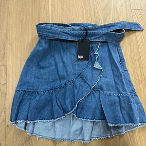 PAIGE Asymmetrical Denim Skirt with Belt